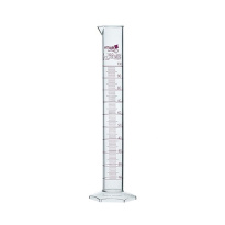Měřicí válec z PMP, třída A, s výlevkou a červenou stupnicí – 50 ml, DIN 12681, ISO 6706