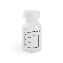 Laboratórna plastová fľaša PP 100 ml so stupnicou a uzáverom GL32