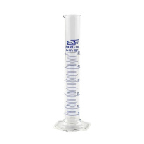 Odmerný valec sklenený 50 ml, modrá stupnica, trieda presnosti B