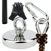 Neodymový magnet 400 kg na magnetický rybolov – set s lanom 25 m, rukavicami a karabínou