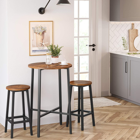 Barhocker 2 Stück 32x65cm runder Sitz braunes Holzmetall