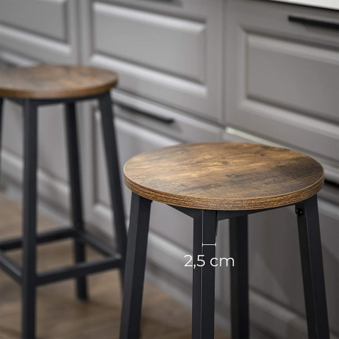 Barhocker 2 Stück 32x65cm runder Sitz braunes Holzmetall
