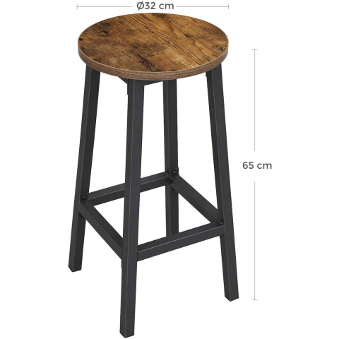 Barhocker 2 Stück 32x65cm runder Sitz braunes Holzmetall