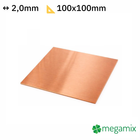 Rézlemez 100x100x2,0 mm