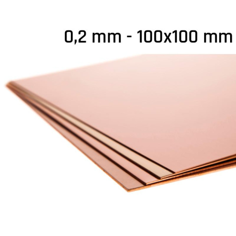 Kupferblech, Dicke 0,2 mm, Größe 100x100 mm, Kupfer-Cu-Form