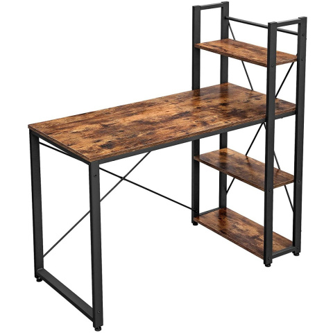 Computertisch 120x60x120cm mit Regalen aus braunem Holz und Metall