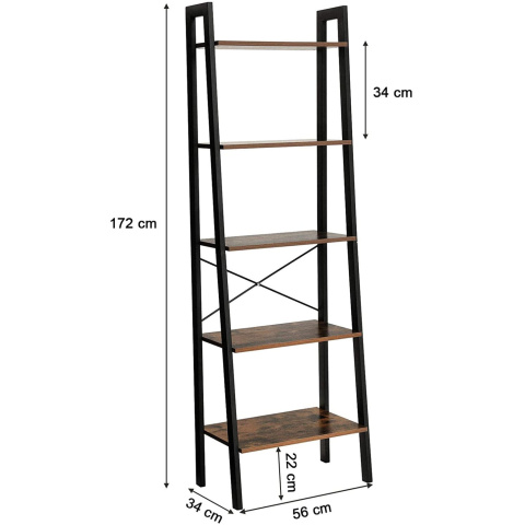Bücherregal 56x34x172cm rustikales braunes Holzmetall