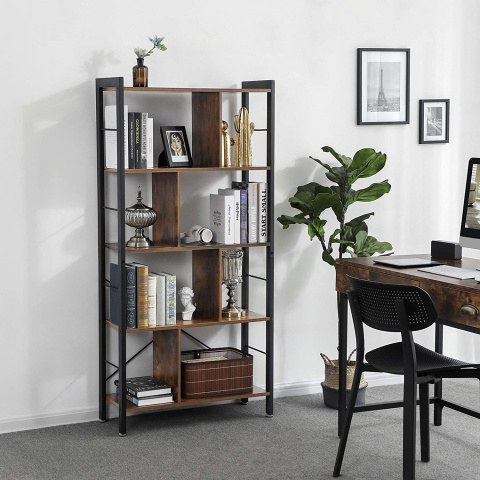 Bücherregal 74x30x154cm rustikales braunes Holzmetall
