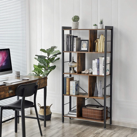 Bücherregal 74x30x154cm rustikales braunes Holzmetall
