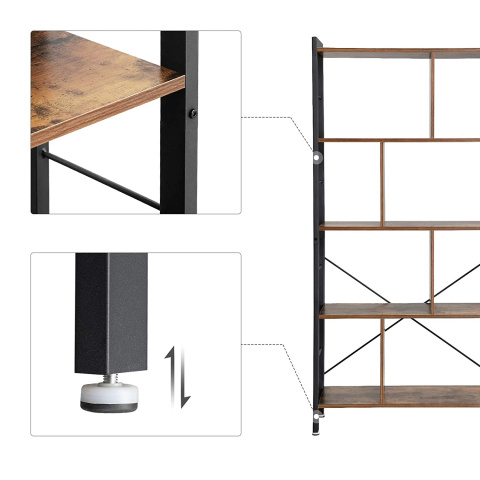 Bücherregal 74x30x154cm rustikales braunes Holzmetall
