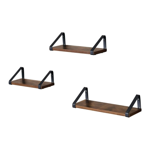 Set mit 3 Hängeregalen aus braunem Holz und Metall