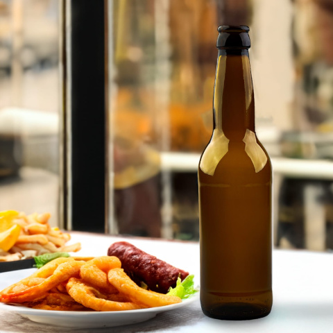 Sklenená fľaša na pivo 330ml 23cm hnedá