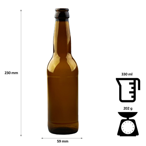 Sklenená fľaša na pivo 330ml 23cm hnedá