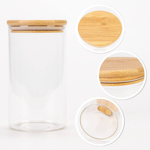 Sklenená nádoba dóza 1000ml 17cm s dreveným tesniacim viečkom