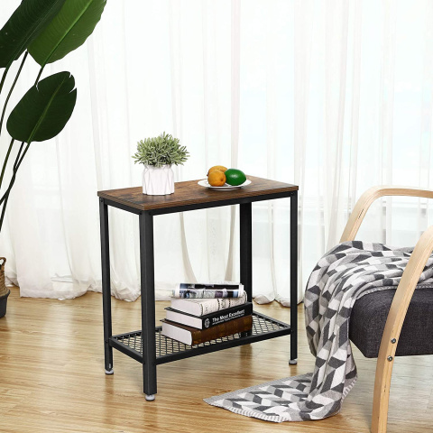 Tisch 60x30x60cm mit Ablage aus braunem Holz und Metall