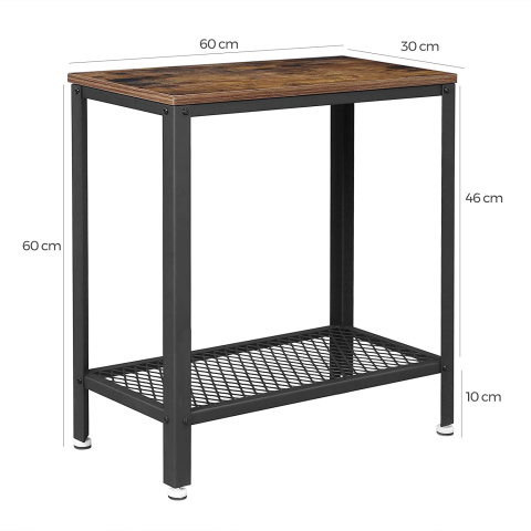 Tisch 60x30x60cm mit Ablage aus braunem Holz und Metall