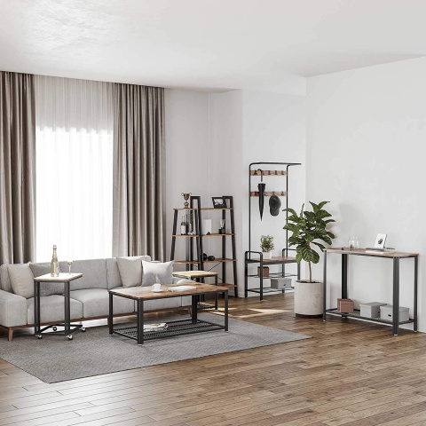 Kerekes asztal 50x35x61cm rusztikus barna fa fém