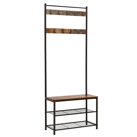 Kleiderbügel mit Sitz 70x32x175cm Holz, braunes Metall