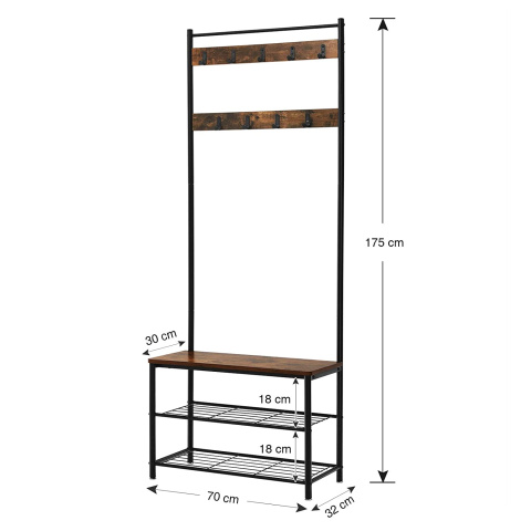 Kleiderbügel mit Sitz 70x32x175cm Holz, braunes Metall