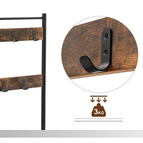 Kleiderbügel mit Sitz 70x32x175cm Holz, braunes Metall