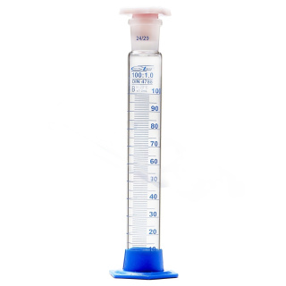 Cylindre gradué en verre avec un bouchon en liège PP et une base en PP, 50 ml, classe B