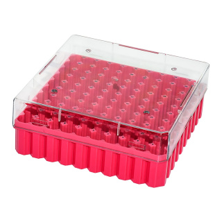 Boîte cryo pour congélation, 100 emplacements, 1,5–2,0 ml, rose – PC, -190 à +121 °C, autoclavable