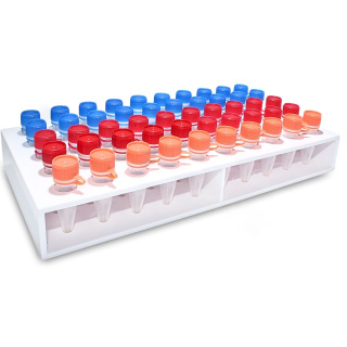Support pour tubes à essai Eppendorf, 50 emplacements, 1,5 ml, double étagère – PP, autoclavable