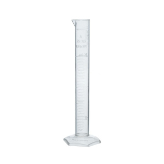 Cylindre gradué en PMP, classe A, avec bec verseur et graduation gravée – 50 ml, DIN 12681, ISO 6706