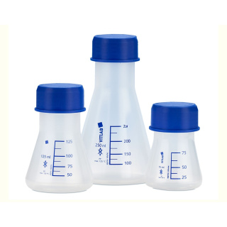 Erlenmeyer à col conique en PP avec fermeture bleue – 75 ml, GL 45