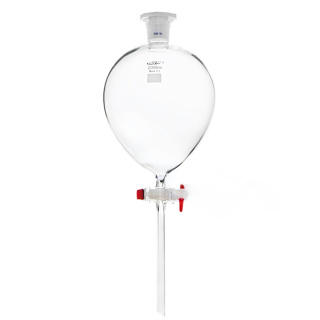 Distributeur en forme de poire avec bouchon PP, 250 ml, raccord 29/32, robinet PTFE, verre borosilicaté (BORO 3.3)
