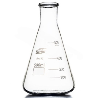 Erlenmeyer en verre avec col étroit 500 ml - BORO 3.3, ISO 1773