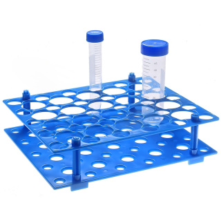Support pliable pour tubes Falcon, 20 emplacements 50 ml et 30 emplacements 15 ml, bleu – PP