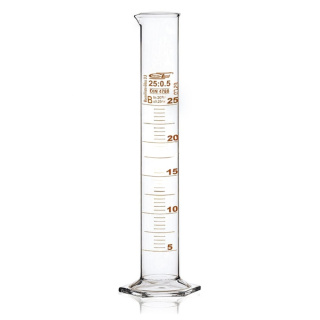 Cylindre gradué en verre, 500 ml, classe B, échelle brune, base hexagonale en verre