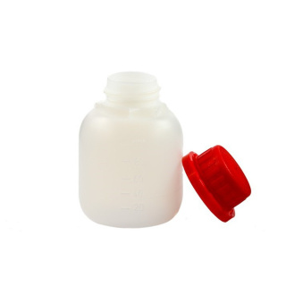 Bouteille HDPE 100 ml avec bouchon rouge scellé
