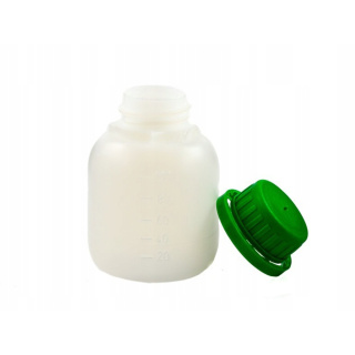 Bouteille HDPE 100 ml avec bouchon vert muni d'un sceau de sécurité pour liquides et matériaux en vrac