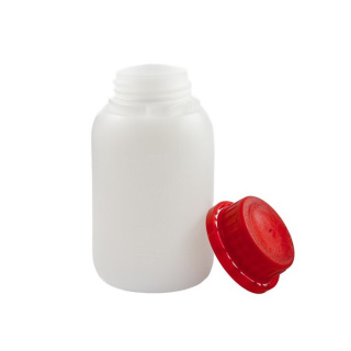 Bouteille en plastique HDPE 250 ml avec bouchon rouge scellé