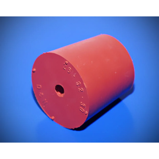 Bouchon en caoutchouc fi 32/26 mm, hauteur 30 mm, avec un trou de 6 mm, rouge