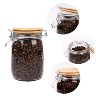 Récipient en verre 1000 ml 16 cm avec couvercle en bois étanche