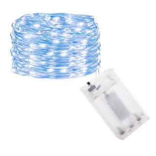 Fil lumineux 100 pcs LED couleur bleue 10m sur piles AA